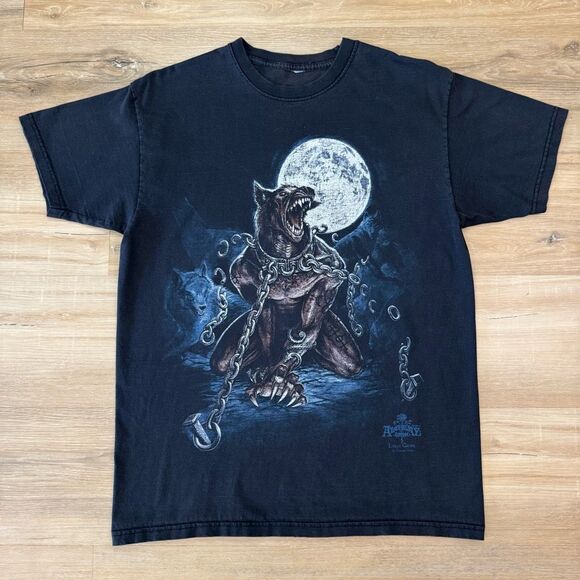 Vintage Alchemy Gothic Mens Size M Loups Garou Werewolf Graphic Tee Shirt Black - Picture 1 of 5